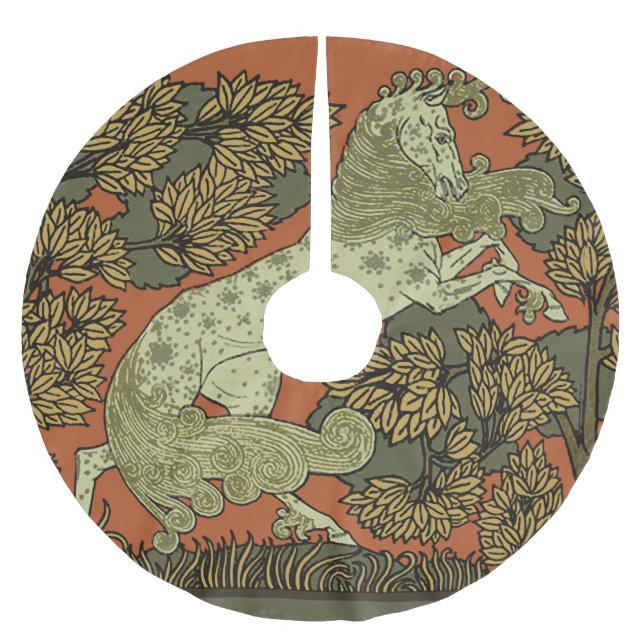 Horse Mediaeval Arts Crafts Art Nouveau  Brushed Polyester Tree Skirt (Front)