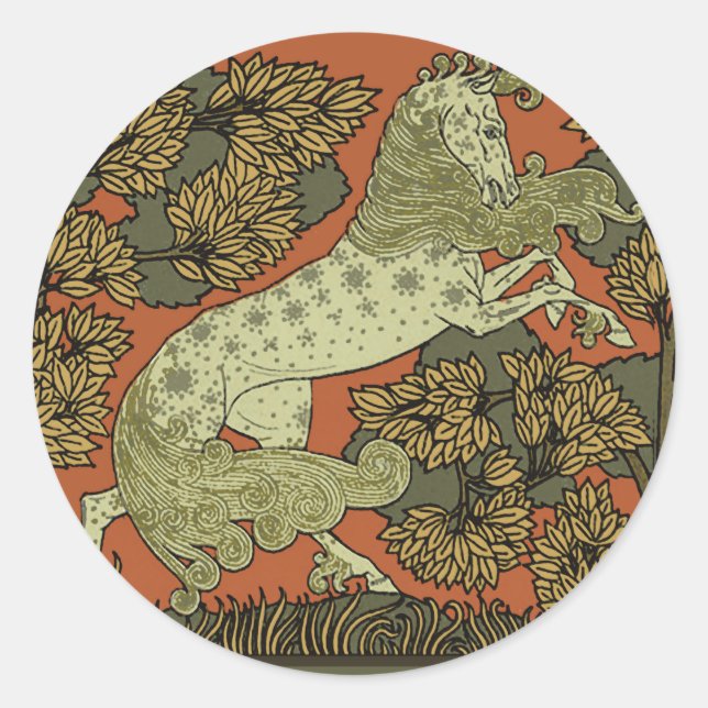 Horse Mediaeval Arts Crafts Art Nouveau  Classic Round Sticker (Front)