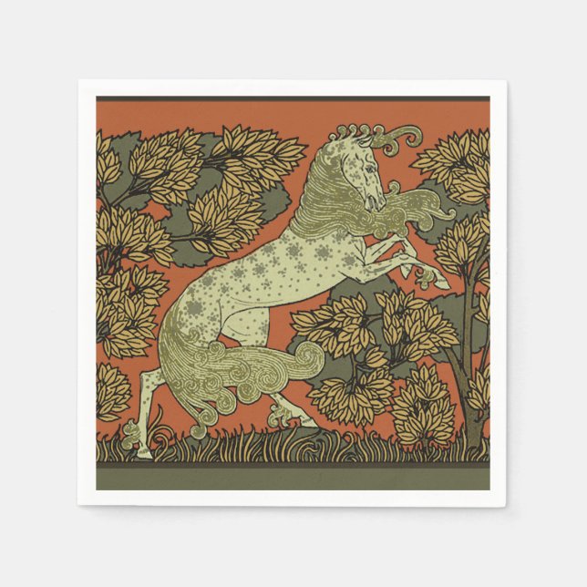 Horse Mediaeval Arts Crafts Art Nouveau  Napkin (Front)