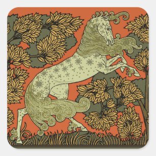 Horse Mediaeval Arts Crafts Art Nouveau Square Sticker