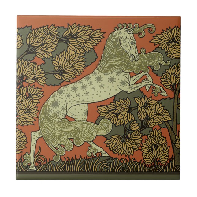 Horse Mediaeval Arts Crafts Art Nouveau  Tile (Front)