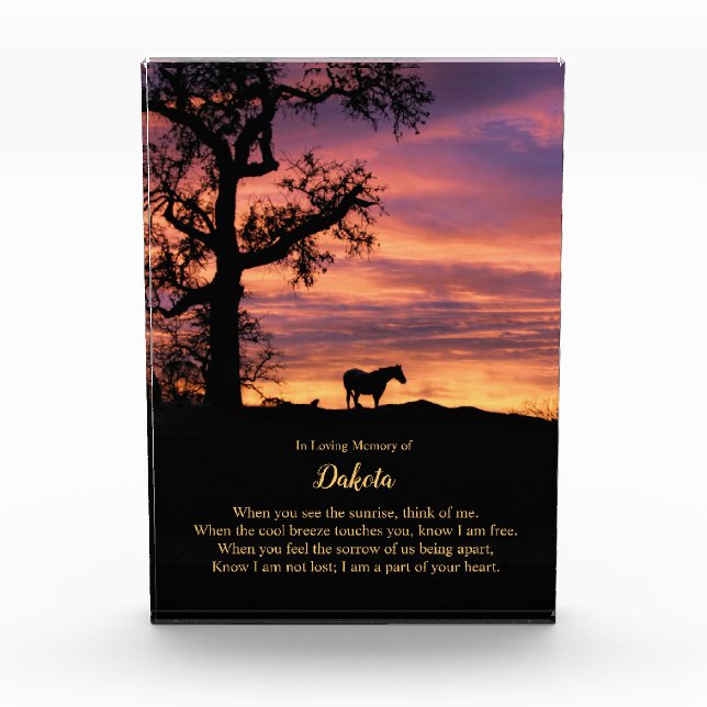 Horse Memorial Beautiful Horse and Poem Name Photo Block (Front)