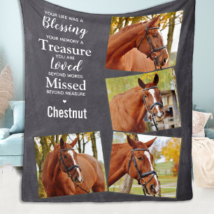 Horse Memorial Personalised Pet Photo Collage Fleece Blanket