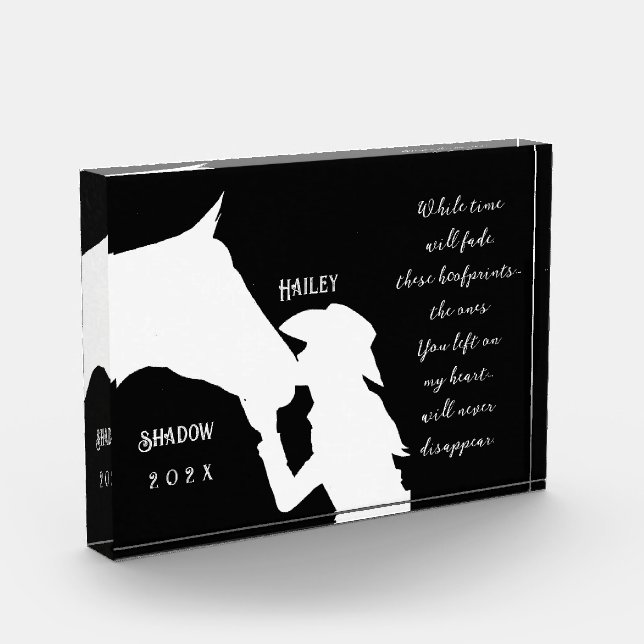 Horse memorial quote black hoofprints photo block (Left)