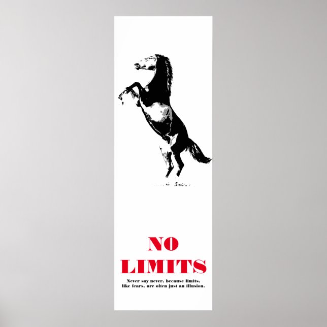 Horse Motivational No Limits Pop Art Black White Poster (Front)
