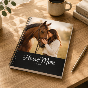 Horse Mum Established Black Modern Script Photo  Notebook