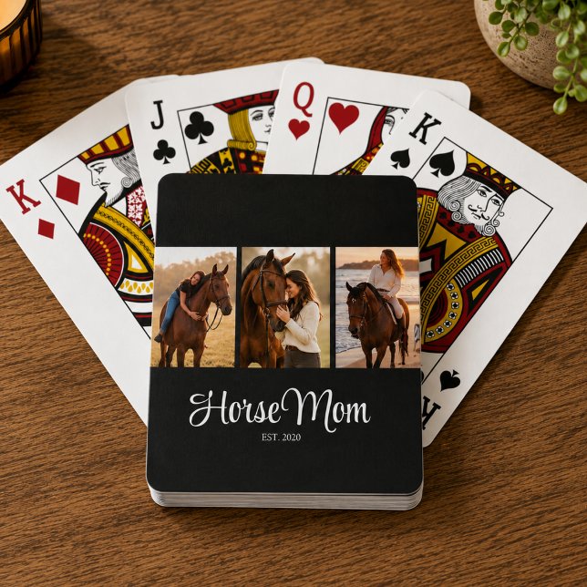 Horse Mum Established Modern Script Black 3 Photo Playing Cards (Creator Uploaded)