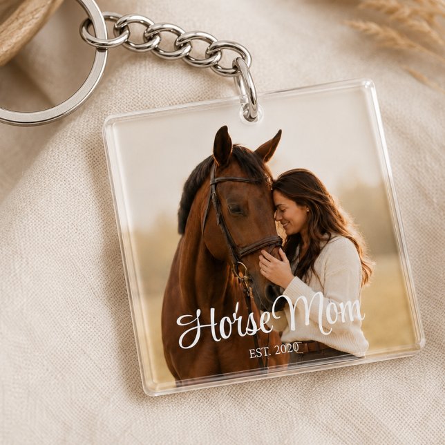 Horse Mum Established Modern Script Photo Key Ring (Creator Uploaded)