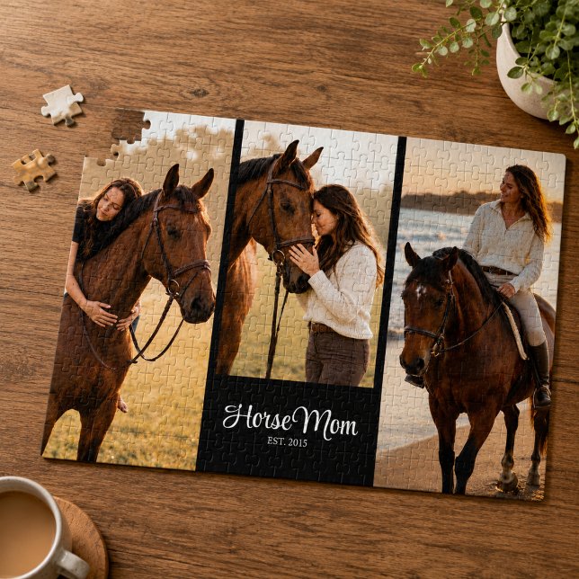 Horse Mum Established Script Black 3 Photo Jigsaw Puzzle (Creator Uploaded)