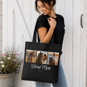 Horse Mum Established Script Black 3 Photo Tote Bag