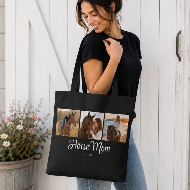 Horse Mum Established Script Black 3 Photo Tote Bag (Creator Uploaded)