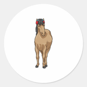 Horse Music Headphone Classic Round Sticker