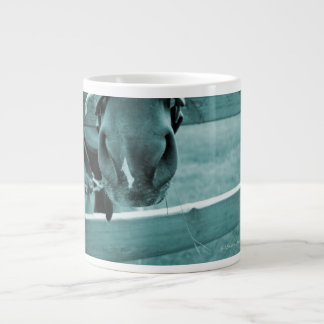 horse muzzle with hay fence blue large coffee mug