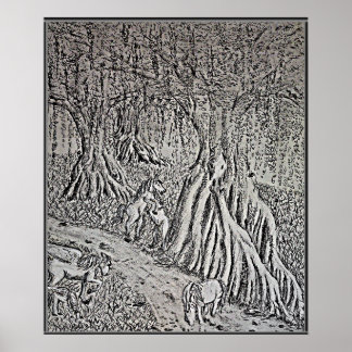 Horse Myth Black & White Print, Poster