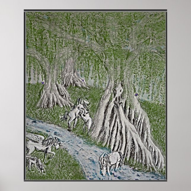 Horse Myth Colored Print, Poster (Front)