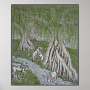 Horse Myth Coloured Print, Poster