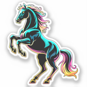 Horse Neon Light Glitch Retro Style