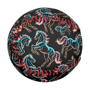 Horse Neon Light Glitch Retro Style Baseball