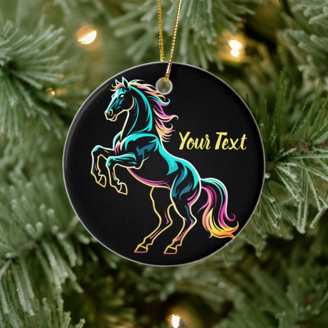 Horse Neon Light Glitch Retro Style Ceramic Tree Decoration (Tree)