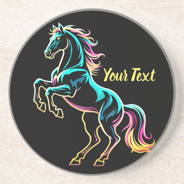 Horse Neon Light Glitch Retro Style Coaster (Front)