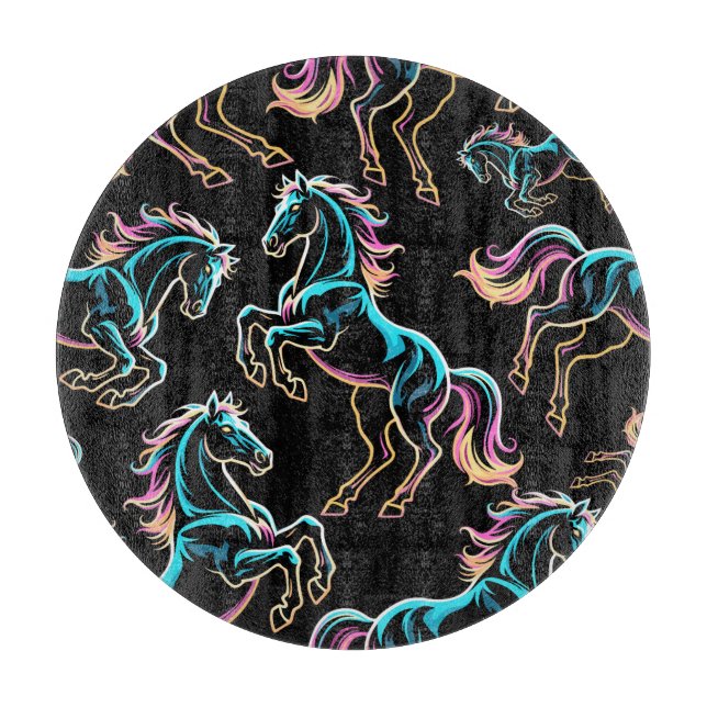 Horse Neon Light Glitch Retro Style Cutting Board (Front)