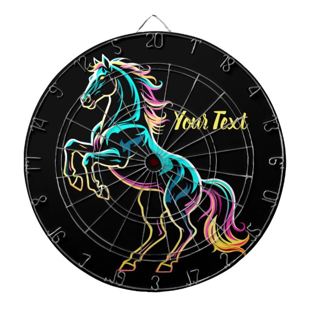 Horse Neon Light Glitch Retro Style Dartboard (Front)