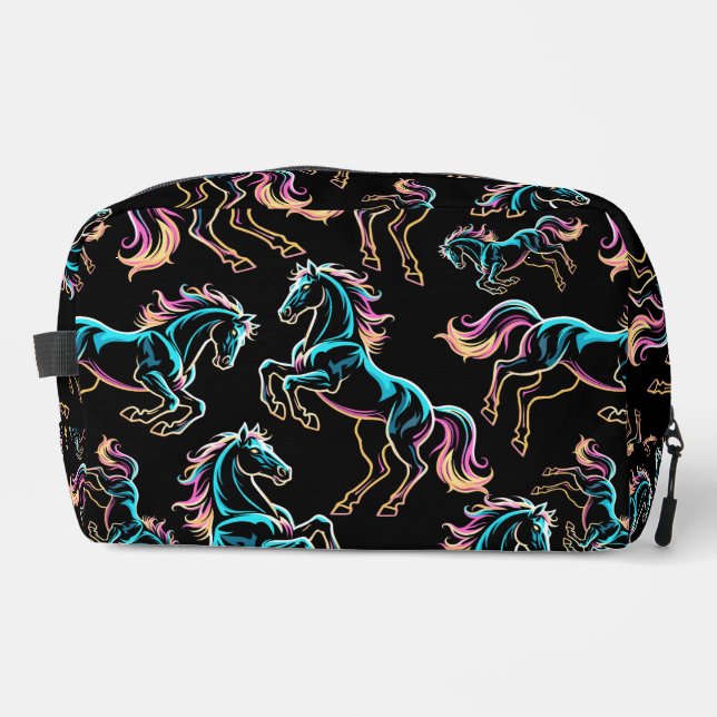 Horse Neon Light Glitch Retro Style Dopp Kit (Front)