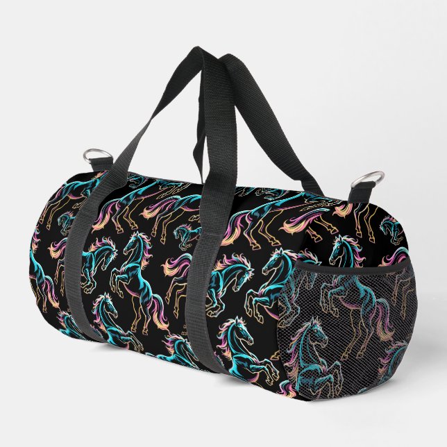 Horse Neon Light Glitch Retro Style Duffle Bag (Right Corner)
