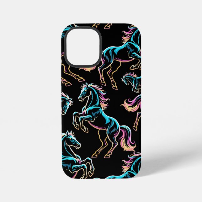 Horse Neon Light Glitch Retro Style iPhone Case (Back)