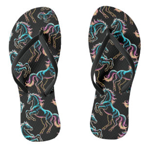Horse Neon Light Glitch Retro Style Jandals