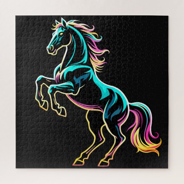 Horse Neon Light Glitch Retro Style Jigsaw Puzzle (Vertical)