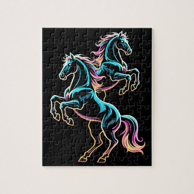 Horse Neon Light Glitch Retro Style Jigsaw Puzzle (Vertical)