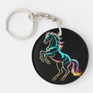 Horse Neon Light Glitch Retro Style Key Ring