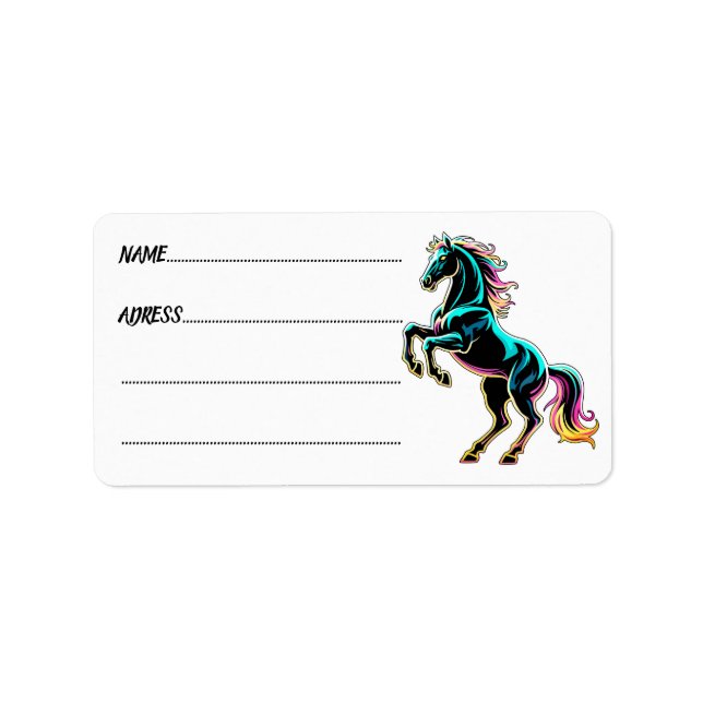 Horse Neon Light Glitch Retro Style Label (Front)
