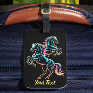 Horse Neon Light Glitch Retro Style Luggage Tag