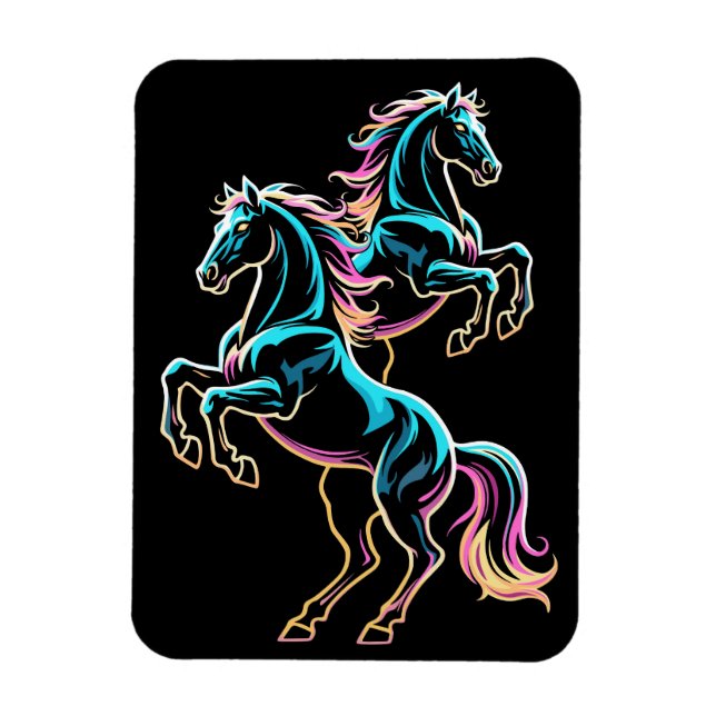 Horse Neon Light Glitch Retro Style Magnet (Vertical)