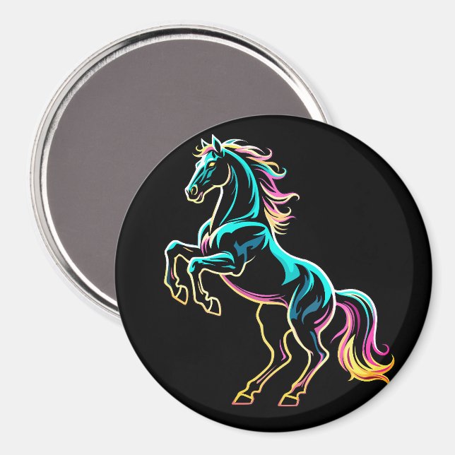 Horse Neon Light Glitch Retro Style Magnet (Front/Back)
