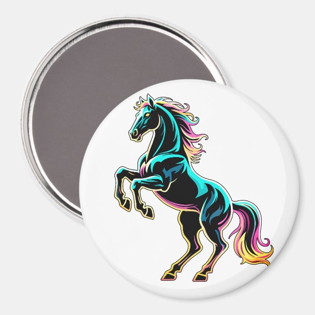 Horse Neon Light Glitch Retro Style Magnet (Front/Back)