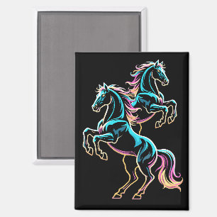 Horse Neon Light Glitch Retro Style Magnet