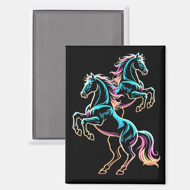 Horse Neon Light Glitch Retro Style Magnet (Front/Back)