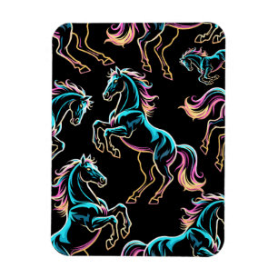Horse Neon Light Glitch Retro Style Magnet