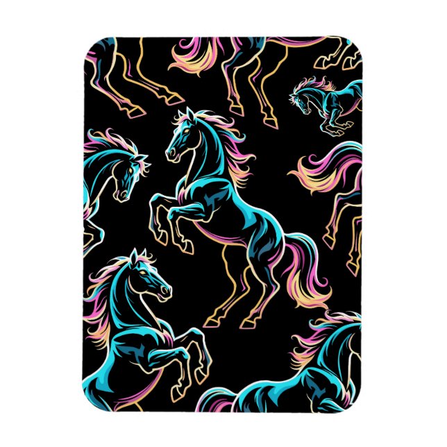Horse Neon Light Glitch Retro Style Magnet (Vertical)