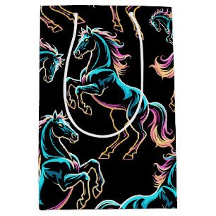 Horse Neon Light Glitch Retro Style Medium Gift Bag