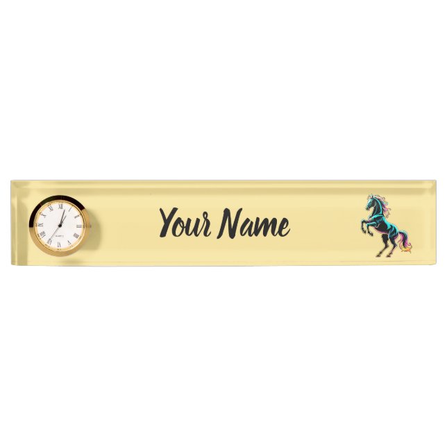 Horse Neon Light Glitch Retro Style Nameplate (Front)