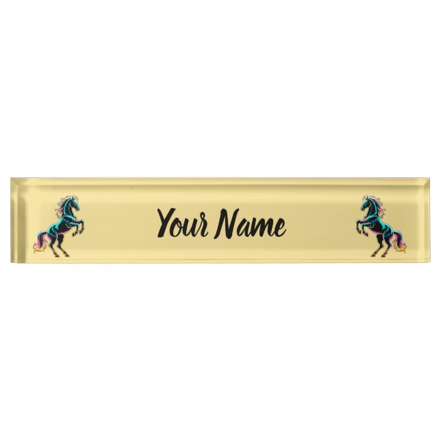 Horse Neon Light Glitch Retro Style Nameplate (Front)