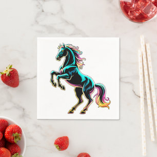 Horse Neon Light Glitch Retro Style Napkin