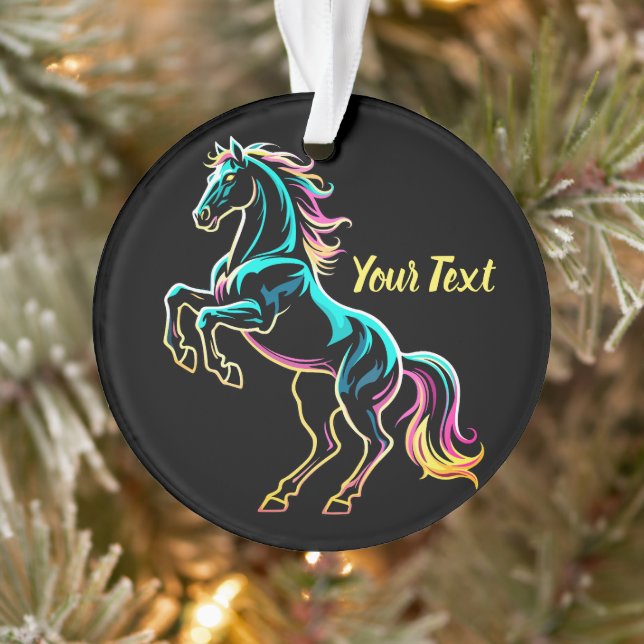 Horse Neon Light Glitch Retro Style Ornament (Tree)