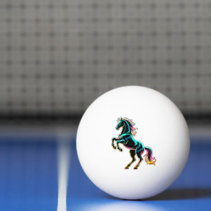 Horse Neon Light Glitch Retro Style Ping Pong Ball