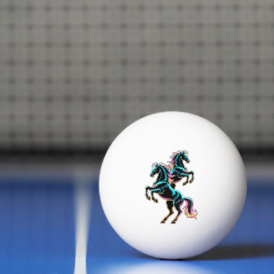 Horse Neon Light Glitch Retro Style Ping Pong Ball