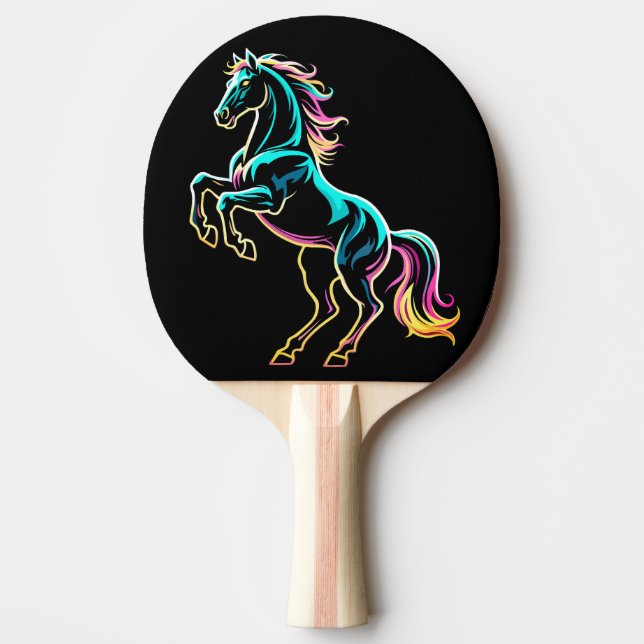 Horse Neon Light Glitch Retro Style Ping Pong Paddle (Front)